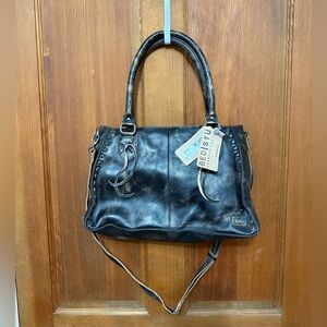 NWT Bed Stu Rockababy Hand Washed Leather Satchel Bag Black